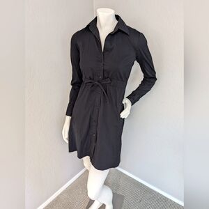 Theory Black Shirt Collared Tie-belted Dress - Size 0